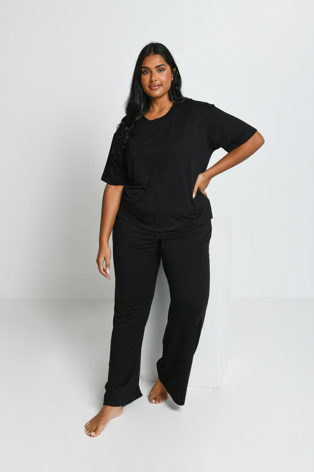 Ensemble lounge évasé tout doux grande taille - Noir