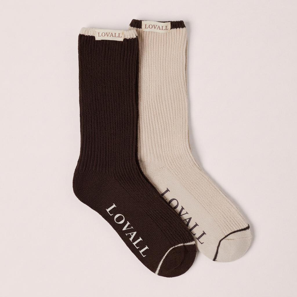 Lot de 2 paires de chaussettes en côtes tricotées - Noir Café/Beige
