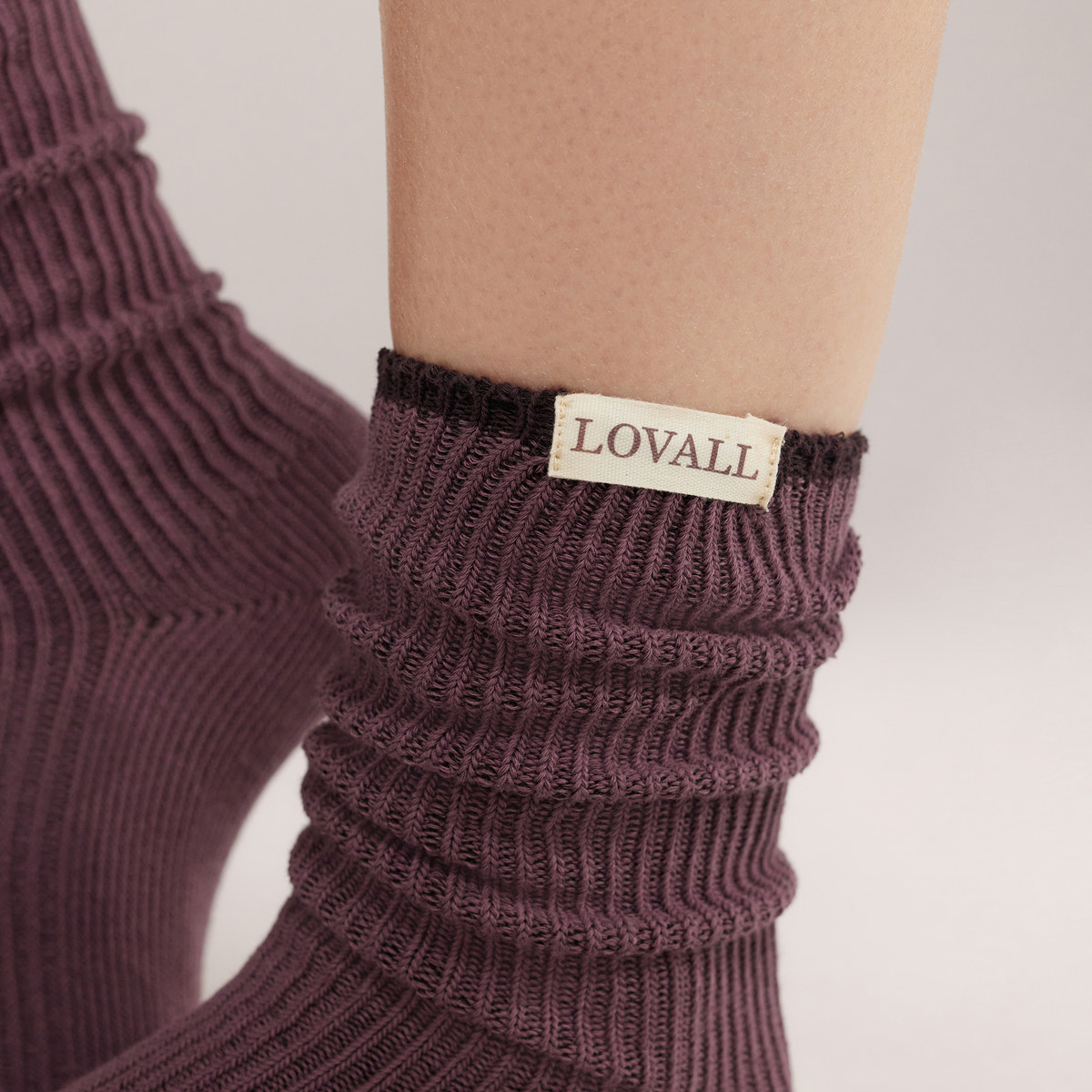 Chaussettes côtelées en tricot, lot de 2 - Lie-de-vin/Mauve