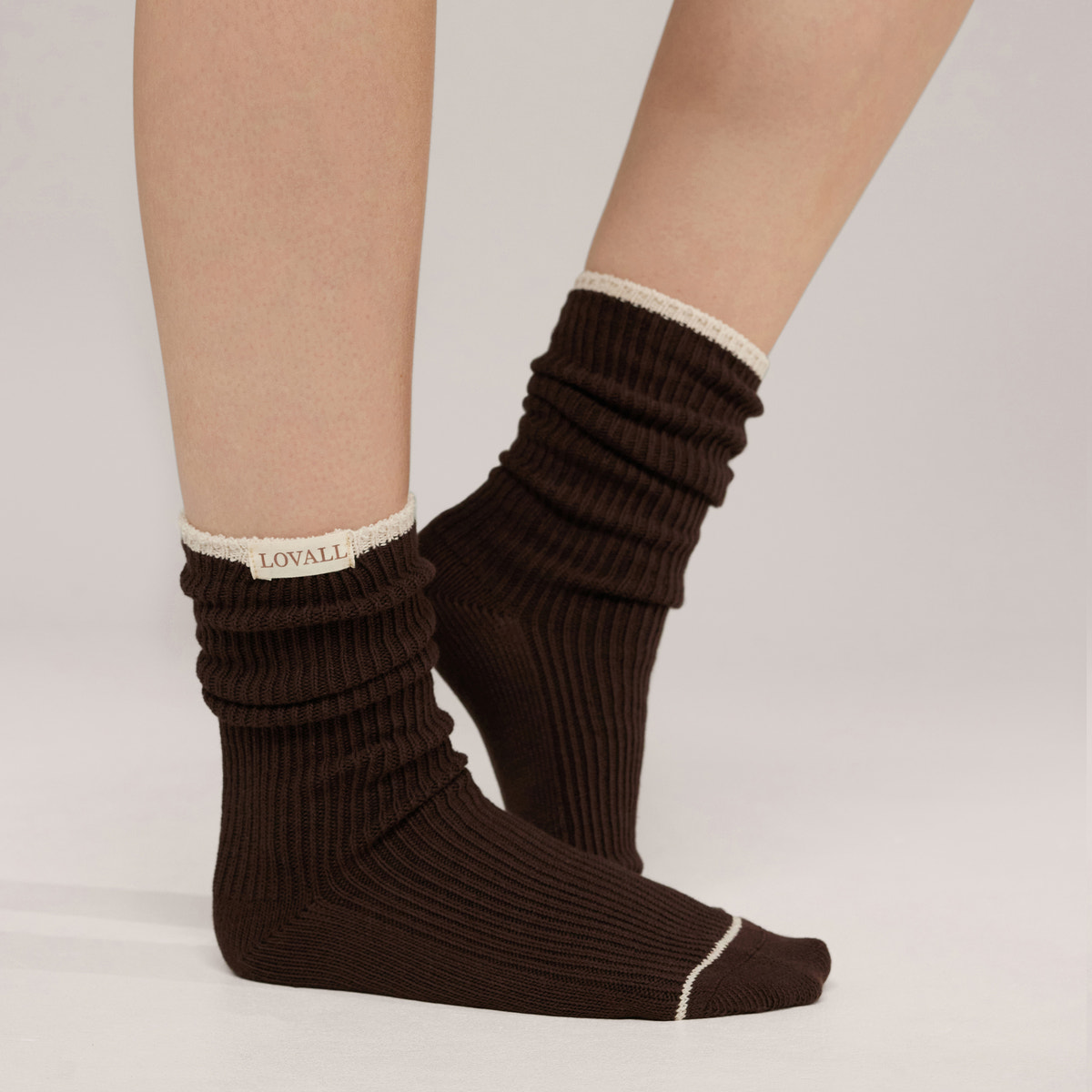 Lot de 2 paires de chaussettes en côtes tricotées - Noir Café/Beige