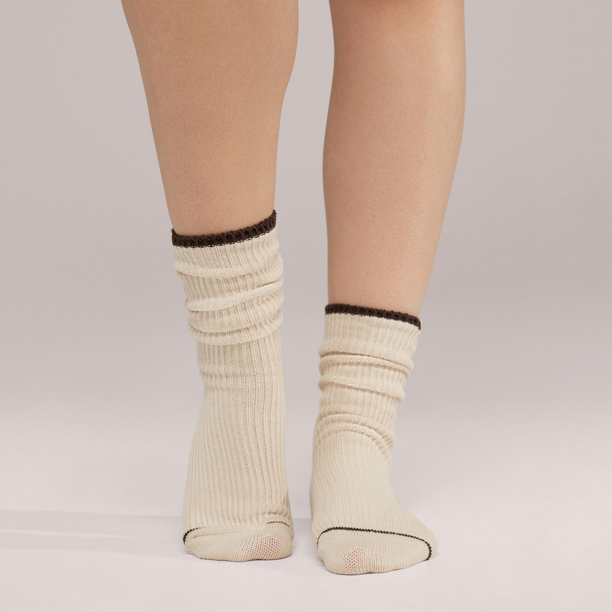Lot de 2 paires de chaussettes en côtes tricotées - Noir Café/Beige