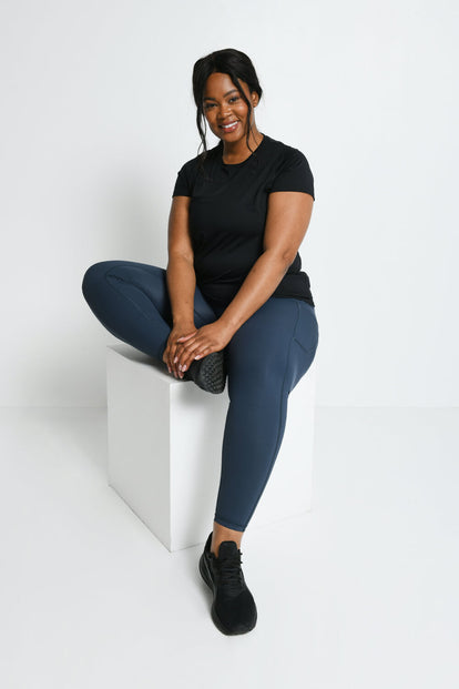 Legging de sport 7/8e taille haute grande taille Energise - Thunder Bleu