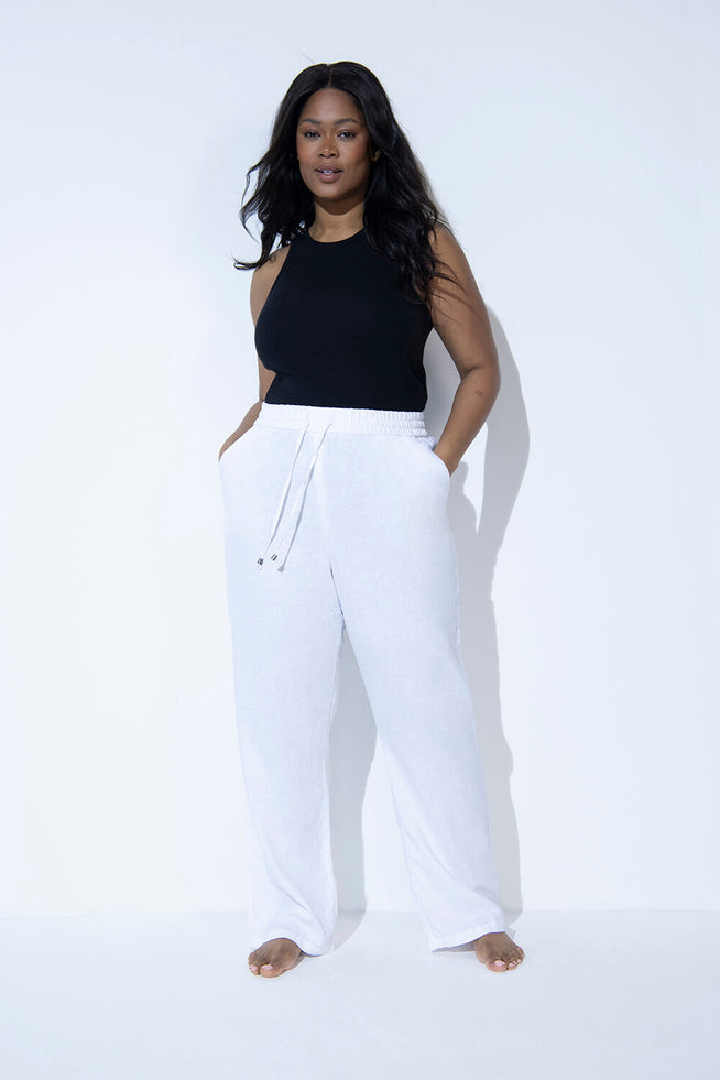 Pantalon en lin grande taille - Blanc