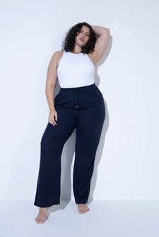 Pantalon en lin grande taille - Marine