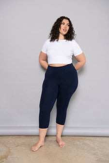 Legging léger court grande taille - Marine