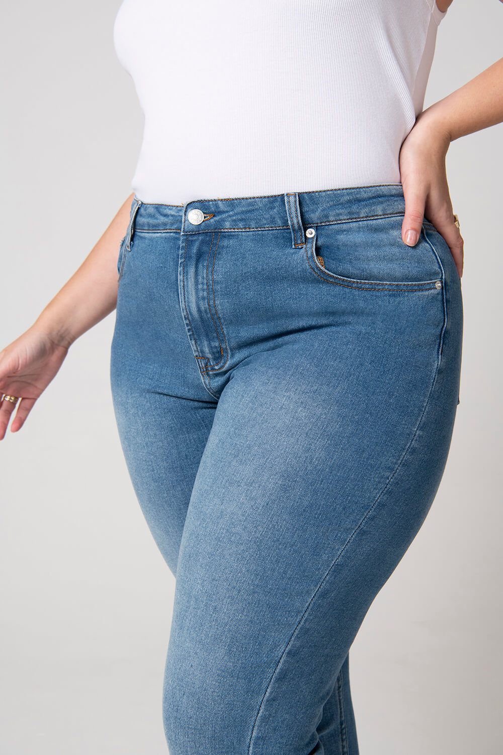 Jean Mom slim grande taille - Mid Bleu