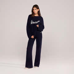 Pull oversize en maille brossée à motif manuscrit - Marine