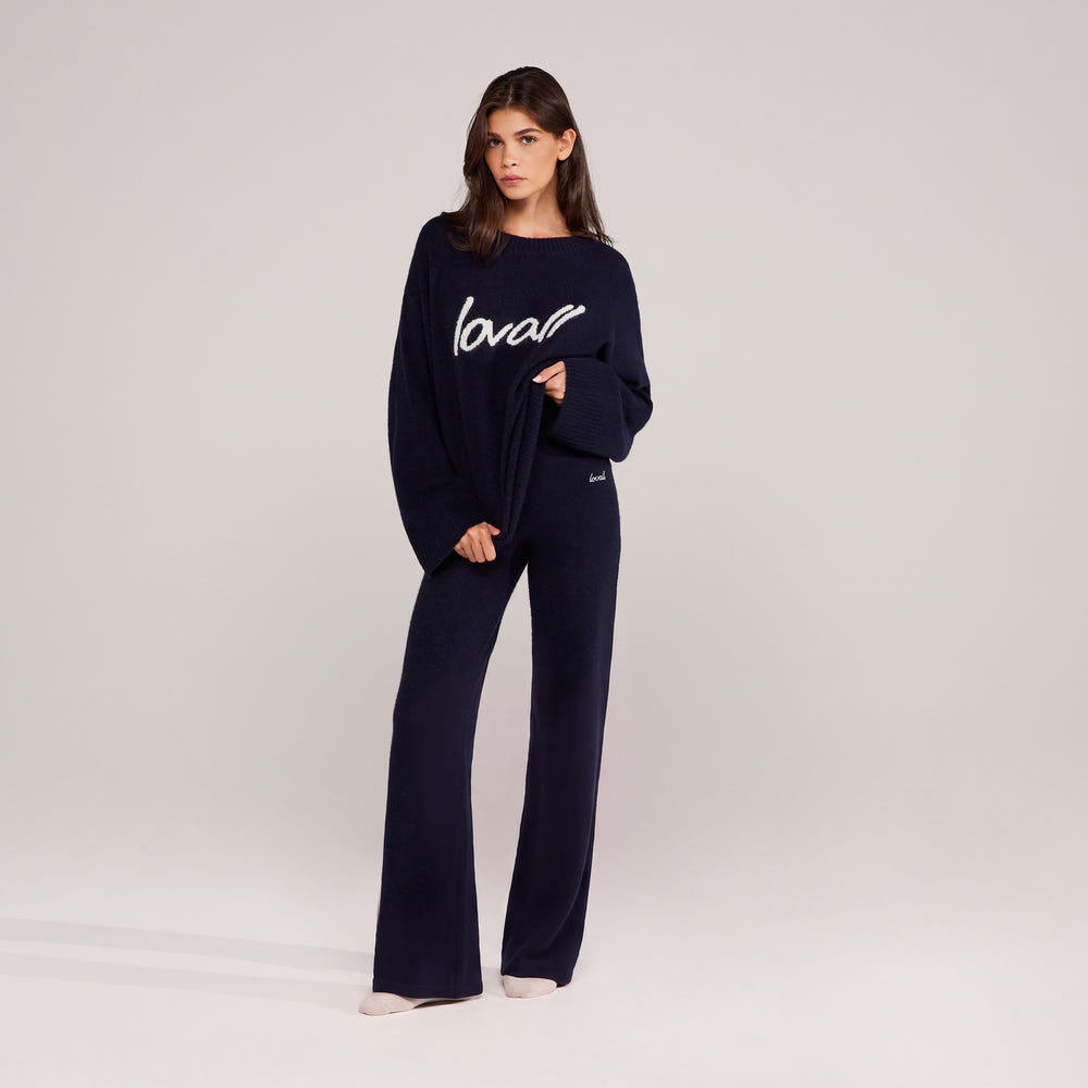 Pantalon large en maille brossée - Marine