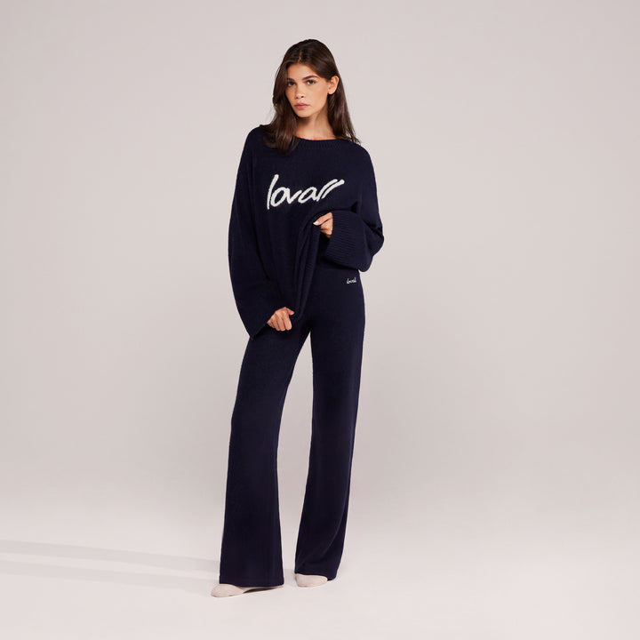 Pantalon large en maille brossée - Marine