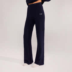 Pantalon large en maille brossée - Marine