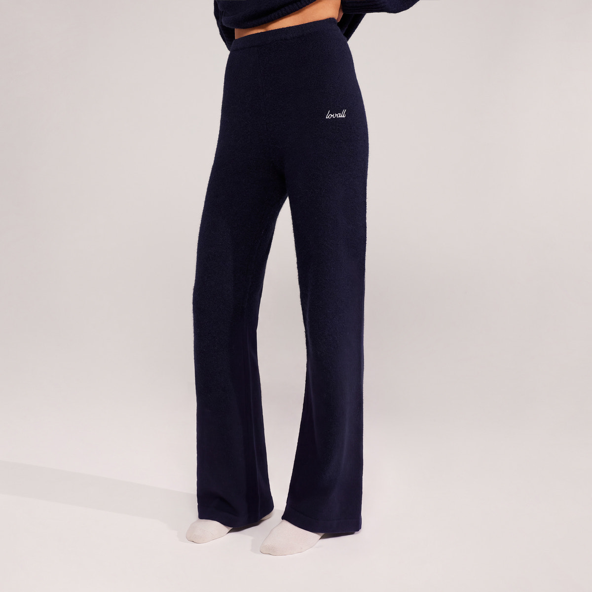 Pantalon large en maille brossée - Marine