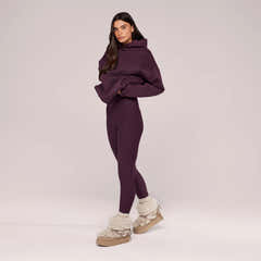 Leggings taille haute quotidiens d'hiver - Lie-de-vin