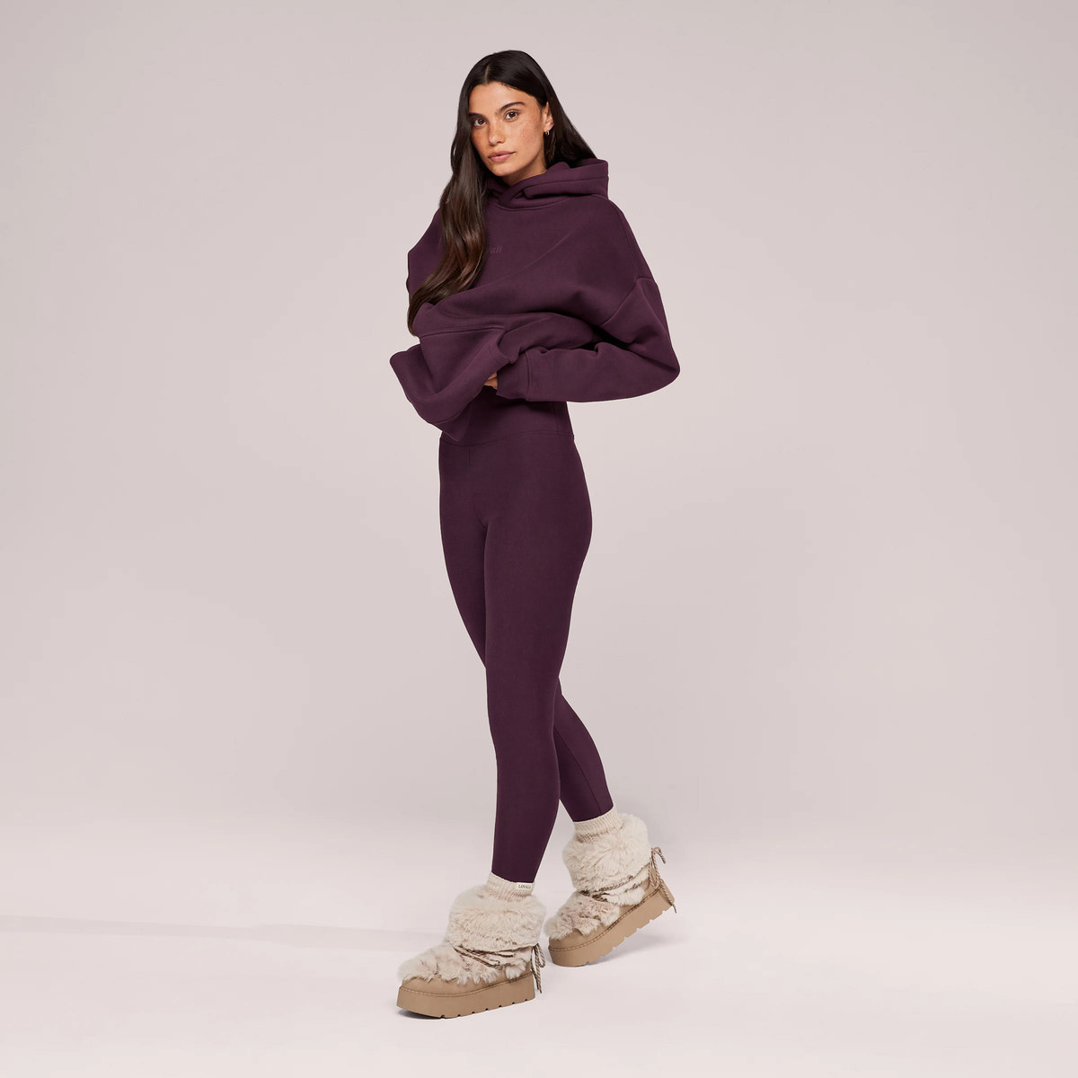 Leggings taille haute quotidiens d'hiver - Lie-de-vin