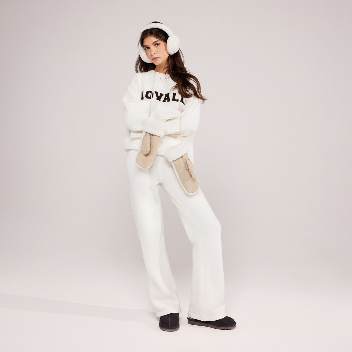 Pull oversize en tricot universitaire - Blanc cassé