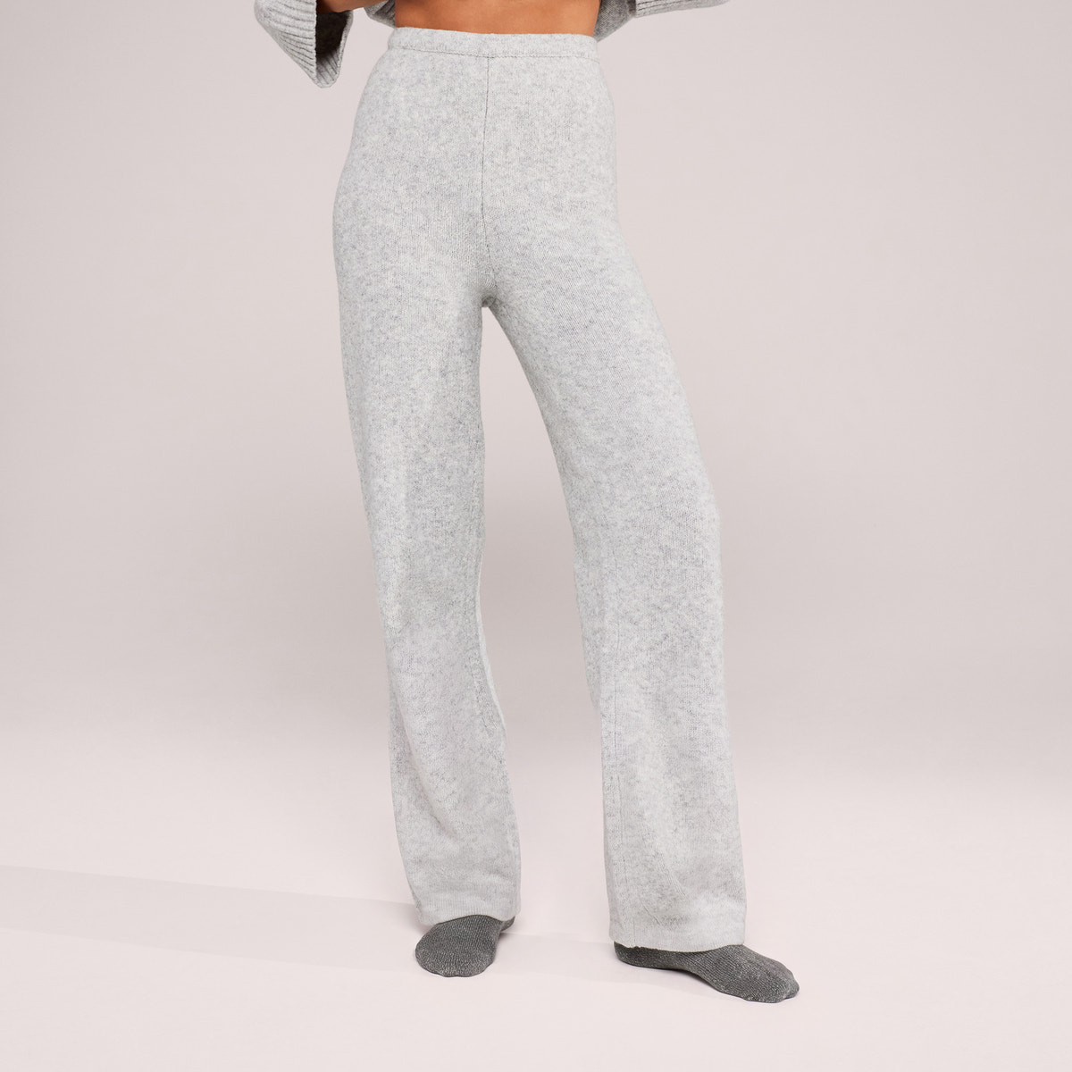 Pantalon large en maille brossée - Gris