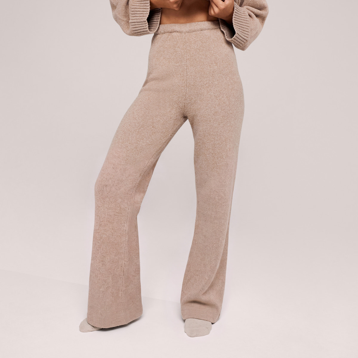 Pantalon large en maille brossée - Gris