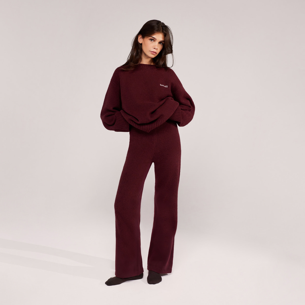 Pantalon large en maille brossée - Gris