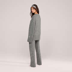 Pull oversize à ourlet fendu en maille brossée - Gris
