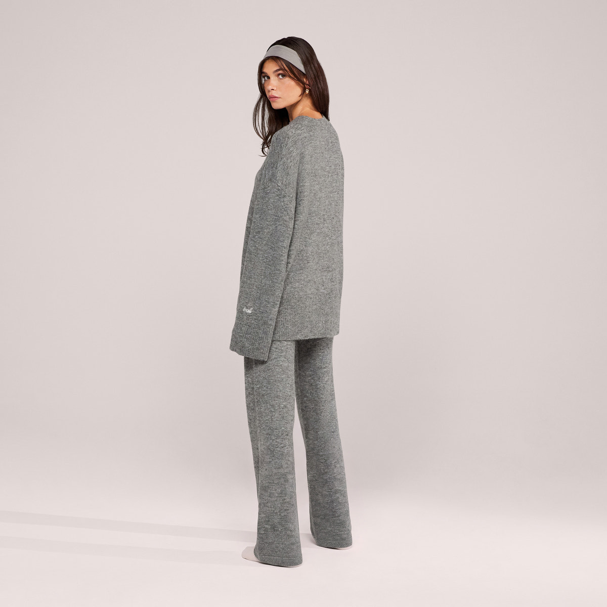Pull oversize à ourlet fendu en maille brossée - Gris