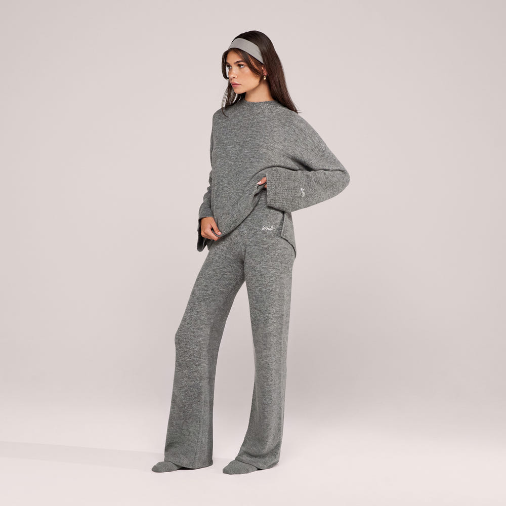 Pantalon large en maille brossée - Gris