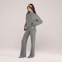 Pull oversize à ourlet fendu en maille brossée - Gris