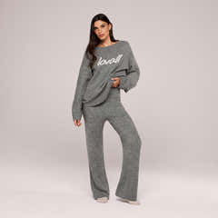 Pull oversize en maille brossée à motif script - Gris