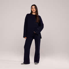 Pull oversize à ourlet fendu en tricot brossé - Marine