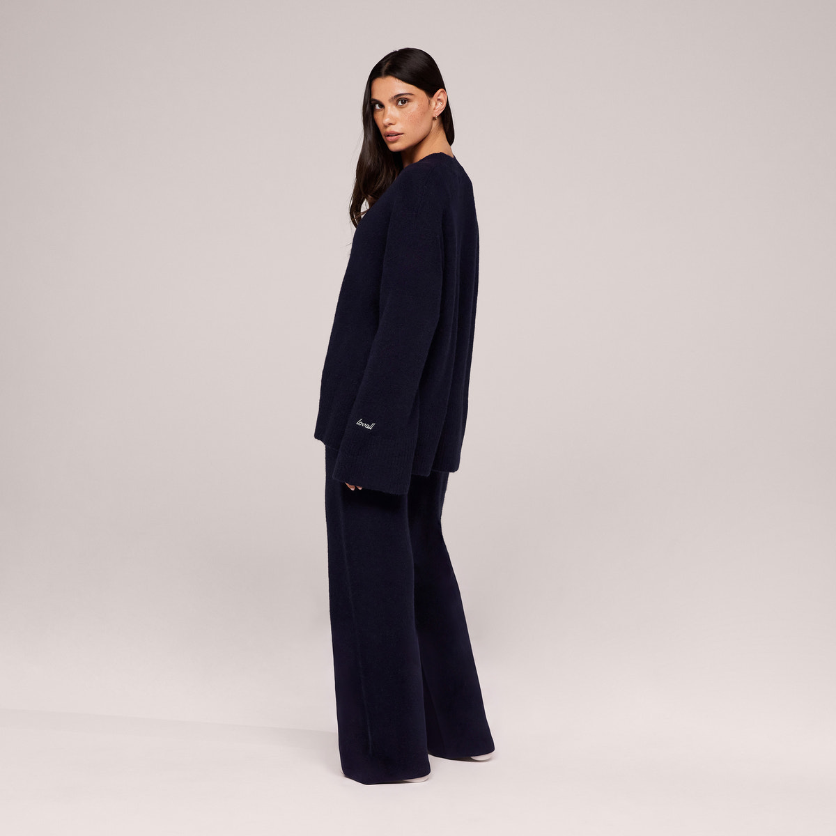 Pull oversize à ourlet fendu en tricot brossé - Marine
