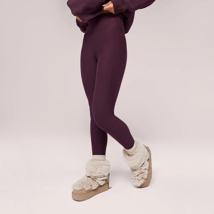 Leggings taille haute quotidiens d'hiver - Lie-de-vin