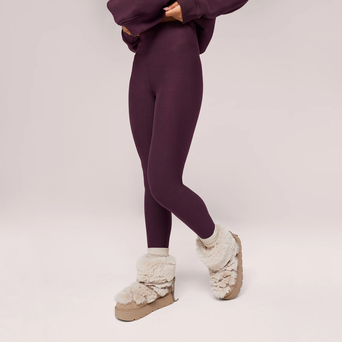 Leggings taille haute quotidiens d'hiver - Lie-de-vin