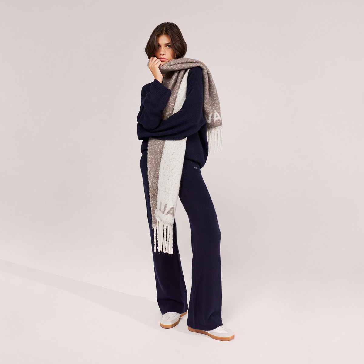 Pantalon large en maille brossée - Marine