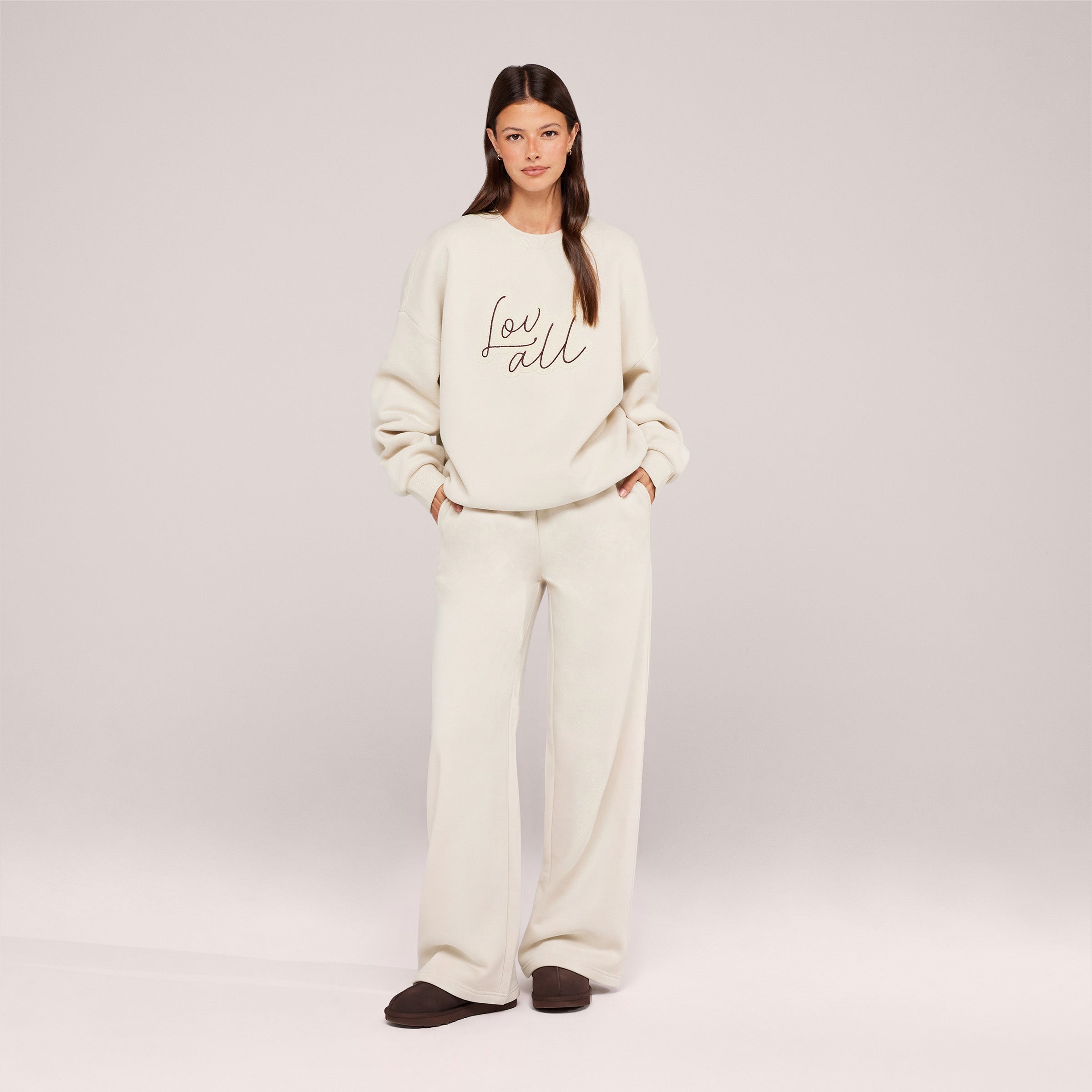 Jogging large en coton biologique - Écru