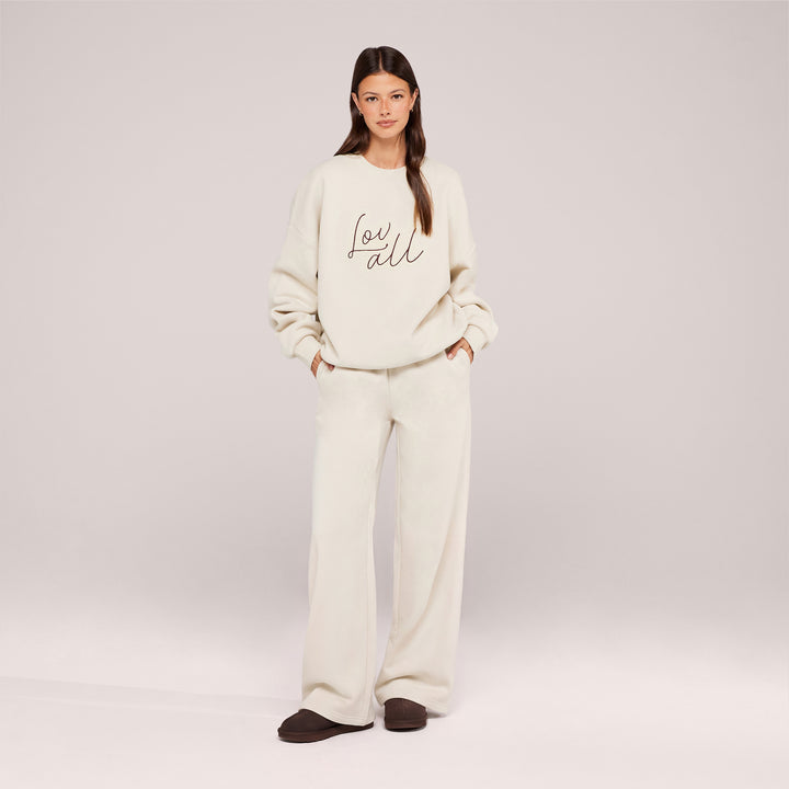 Jogging large en coton biologique - Écru
