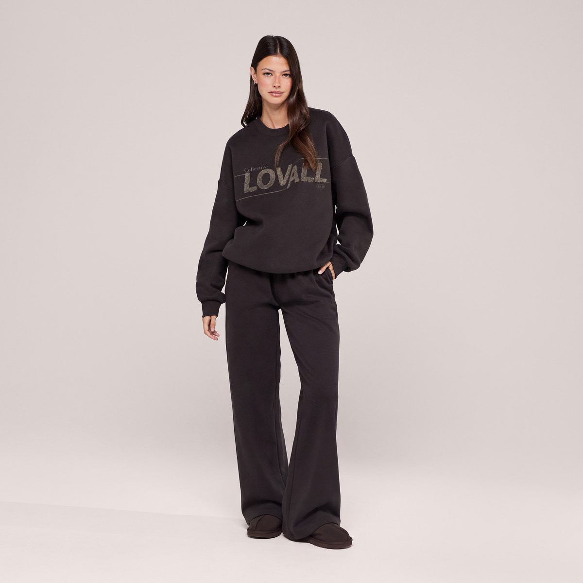 Jogger large en coton bio - Noir café