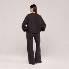 Jogger large en coton bio - Noir café