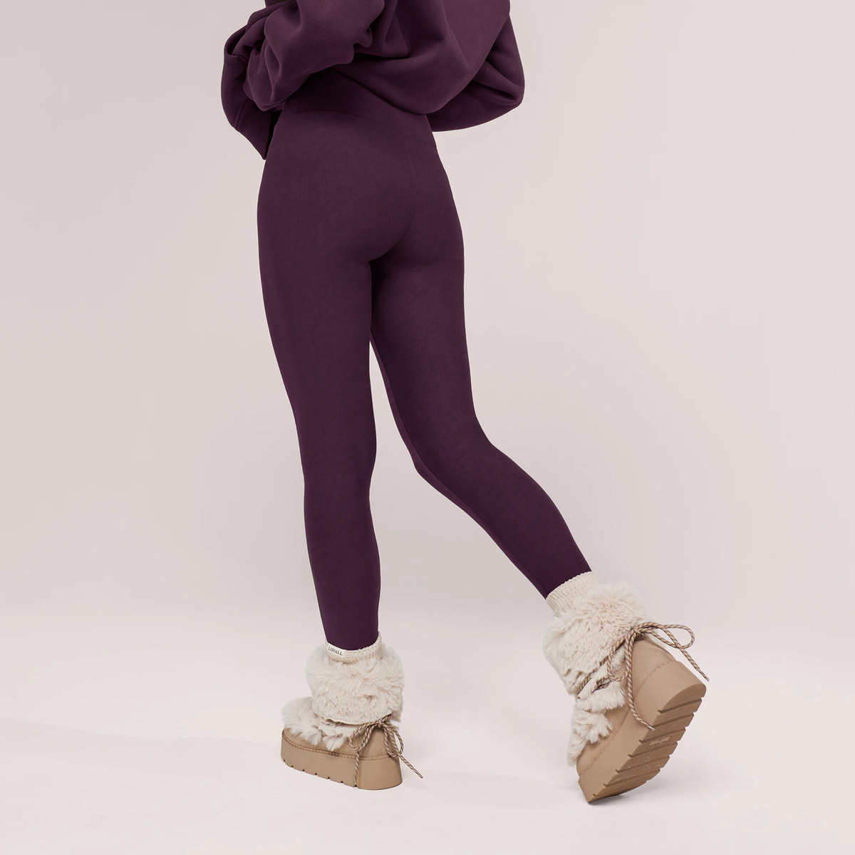 Leggings taille haute quotidiens d'hiver - Lie-de-vin
