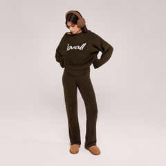 Pantalon ample en maille brossée - Vert olive foncé