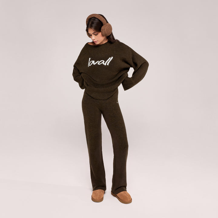 Pantalon ample en maille brossée - Vert olive foncé