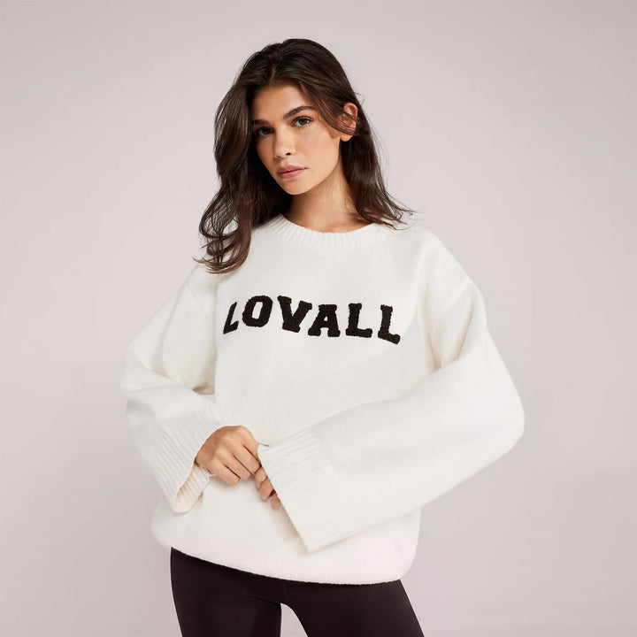 Pull oversize en tricot universitaire - Blanc cassé