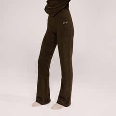 Pantalon ample en maille brossée - Vert olive foncé