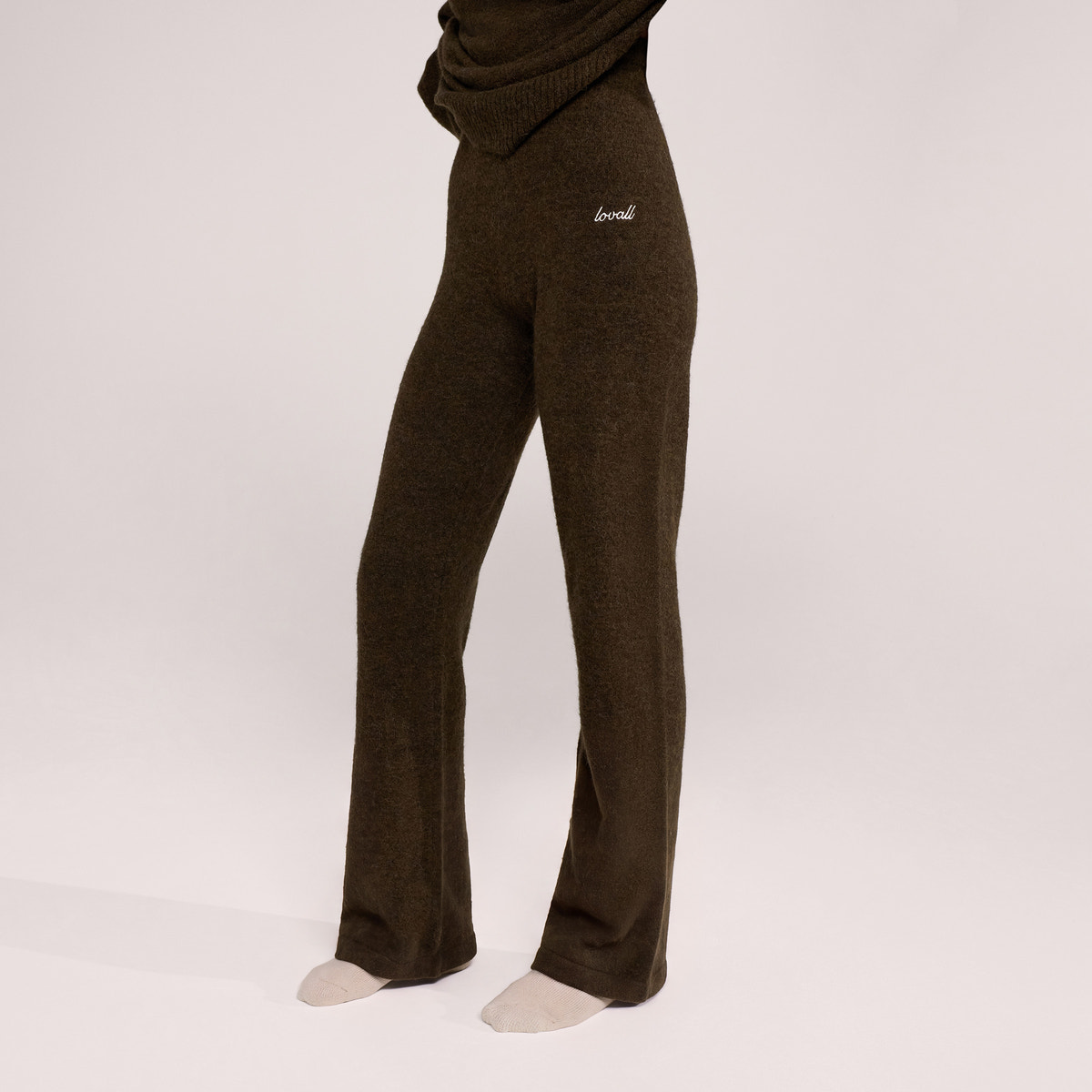 Pantalon ample en maille brossée - Vert olive foncé