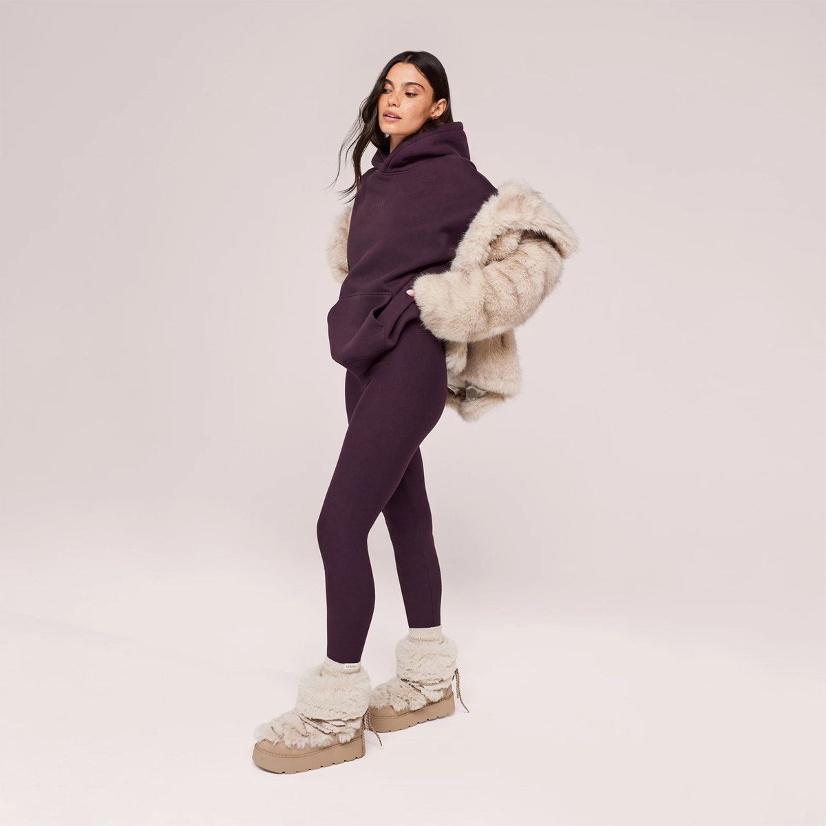 Leggings taille haute quotidiens d'hiver - Lie-de-vin