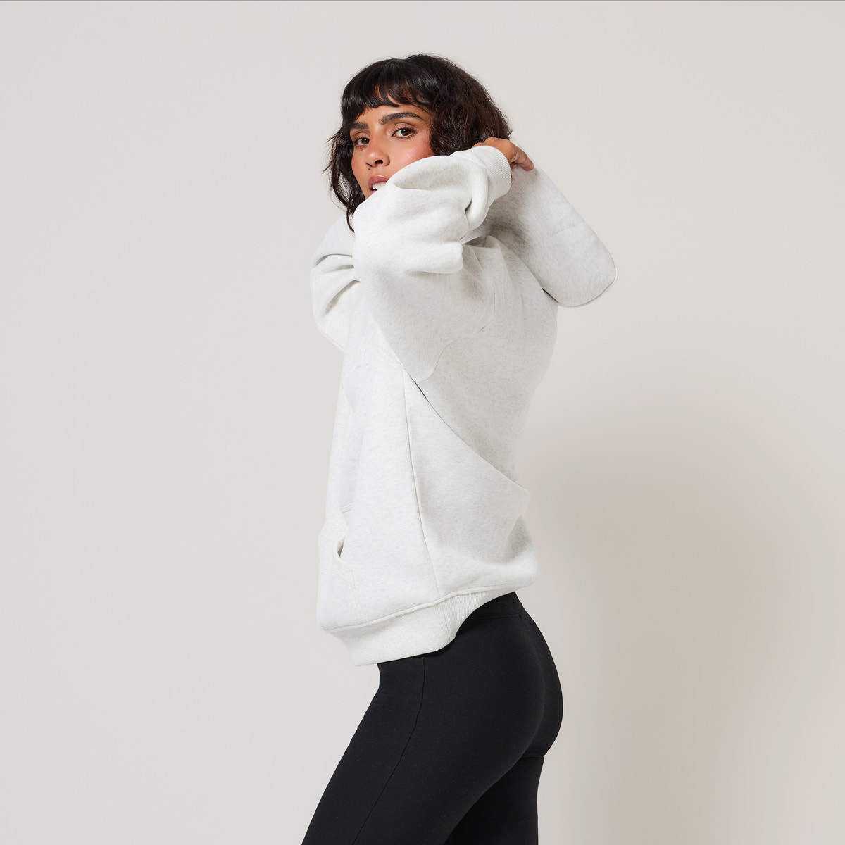 Sweat à capuche oversize épais - Gris clair chiné
