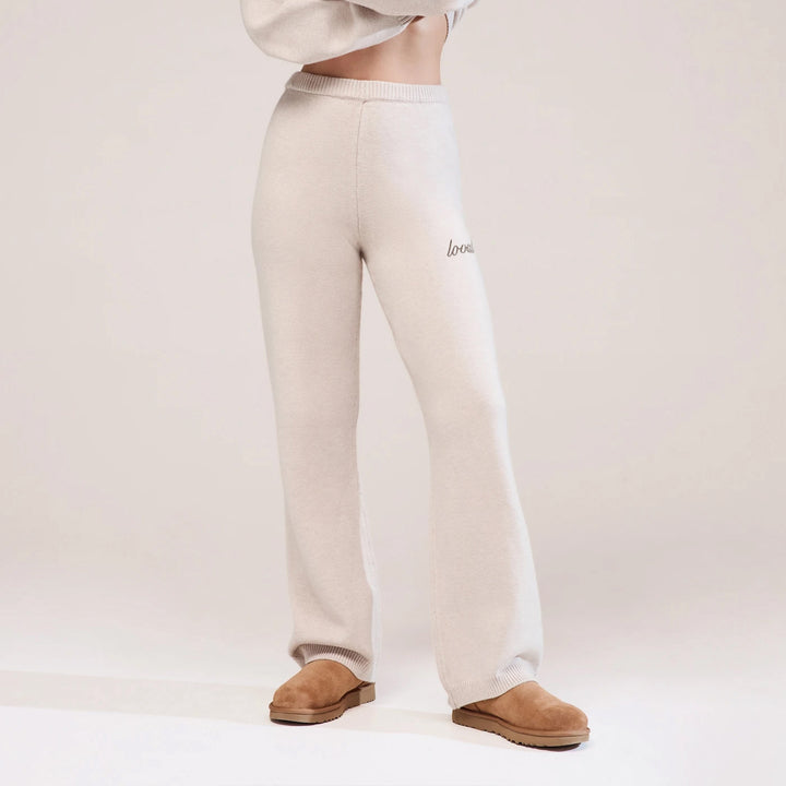 Pantalon large en maille souple - Beige