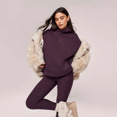 Leggings taille haute quotidiens d'hiver - Lie-de-vin