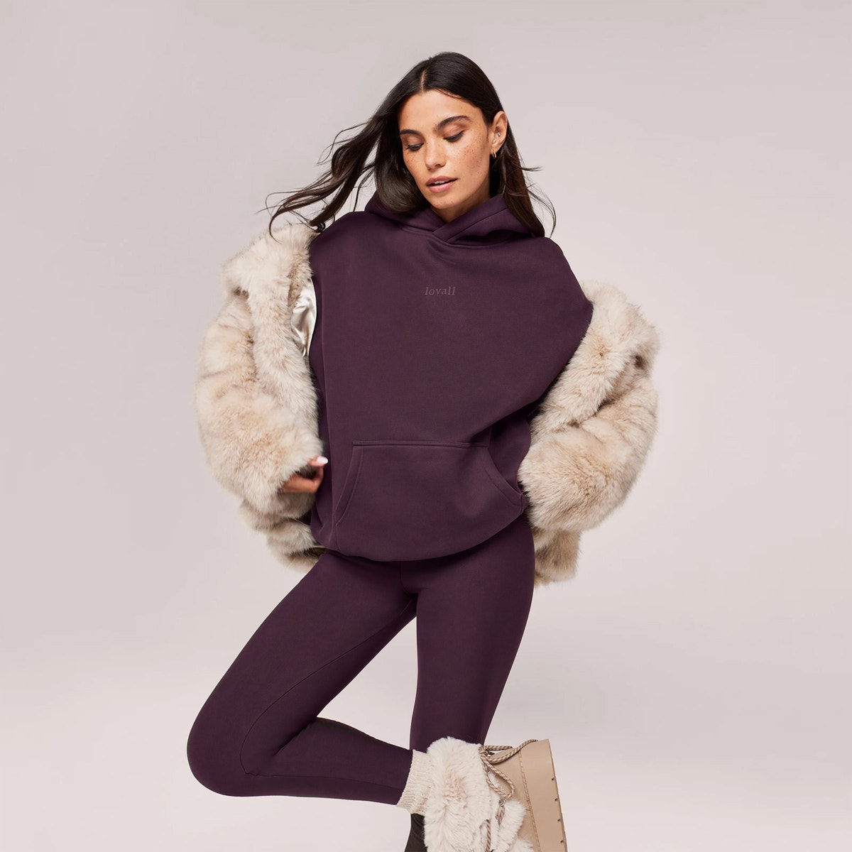 Leggings taille haute quotidiens d'hiver - Lie-de-vin