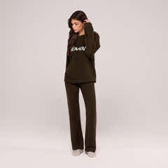 Pantalon ample en maille brossée - Vert olive foncé