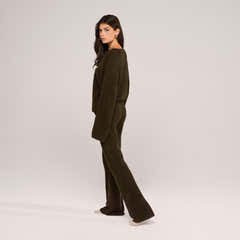 Pantalon ample en maille brossée - Vert olive foncé