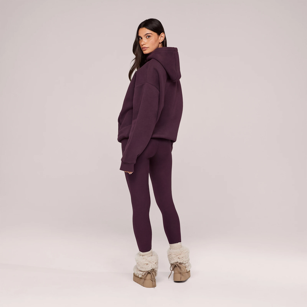 Leggings taille haute quotidiens d'hiver - Lie-de-vin