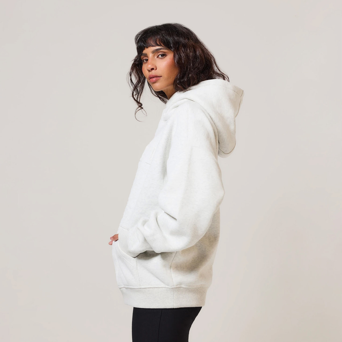 Sweat à capuche oversize épais - Gris clair chiné